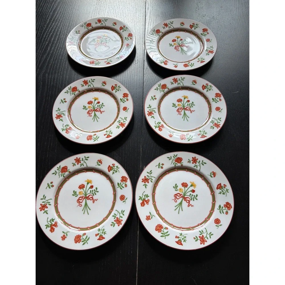 Vintage Fitz & Floyd Coral Damask Salad or Dessert Plates Set of 6 1981 Japan